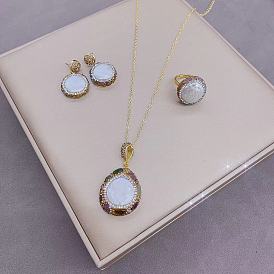 Handcrafted Baroque Pearl Jewelry Set with Blue Topaz Inlay - 3 Pieces