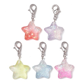 Resin Pendant Decorations, with Zinc Alloy Lobster Claw Clasps, Star