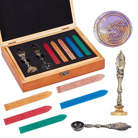 DIY Scrapbook, Alloy Spoon with Wax Seal Handle Brass Stamp, Wood Box and Wax Sets