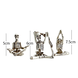 3 pcs 3 styles décorations d'affichage de squelette de yoga en résine d'Halloween