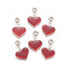 CCB Plastic Pendants, with Enamel, Heart, Platinum