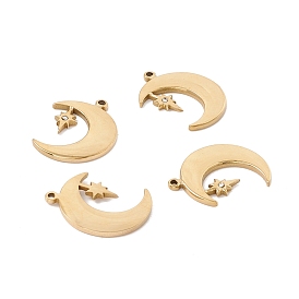 Placage ionique (ip) 304 pendentifs en acier inoxydable, avec strass, lune avec étoile
