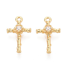 Подвески из латуни с прозрачным фианитом, крестик, без никеля 