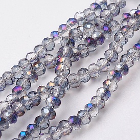 Стеклянные бусины с гальваническим покрытием , с половиным покрытием цвета радуги, граненые, рондель