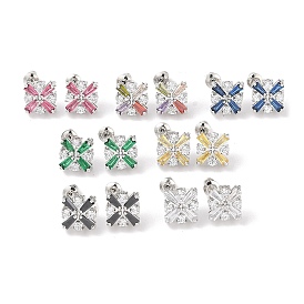 Rack Plating Brass Micro Pave Cubic Zirconia Stud Earrings, Long-lasting Plated, Flower, Platinum