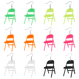 6 пары 6 цвета акриловые серьги-подвески в форме стула со стальными железными штифтами