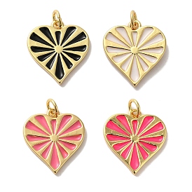 Rack Plating Brass Pendants, with Enamel and Jump Ring, Cadmium Free & Lead Free, Long-Lasting Plated, Real 18K Gold Plated, Heart Charm