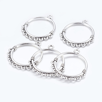 Liens en alliage de style tibétain, composante de lustre, sans cadmium et sans plomb, plat rond, plaqué antique couleur argent