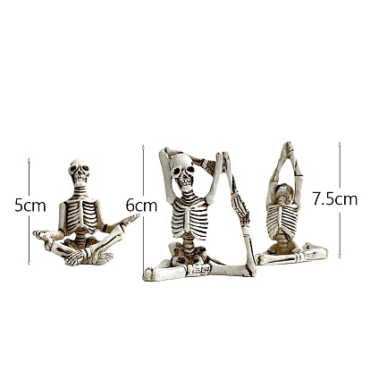 3Pcs 3 Styles Halloween Resin Yoga Skeleton Display Decorations
