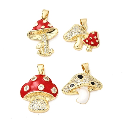 Латунные микро проложить кубического циркония подвески, с эмалью, грибное очарование, долговечный, без кадмия и без свинца, реальный 18 k позолоченный