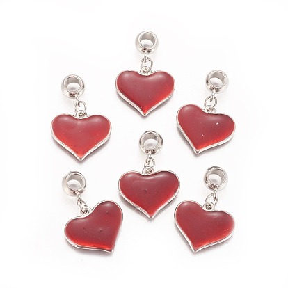 CCB Plastic Pendants, with Enamel, Heart, Platinum