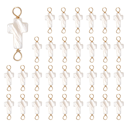 32pcs breloques de connecteur de coquille d'eau douce naturelle, liens croisés
