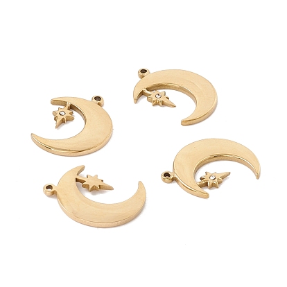Placage ionique (ip) 304 pendentifs en acier inoxydable, avec strass, lune avec étoile