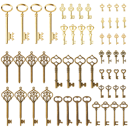 64Pcs 14 Styles Alloy Pendants, Key Charms