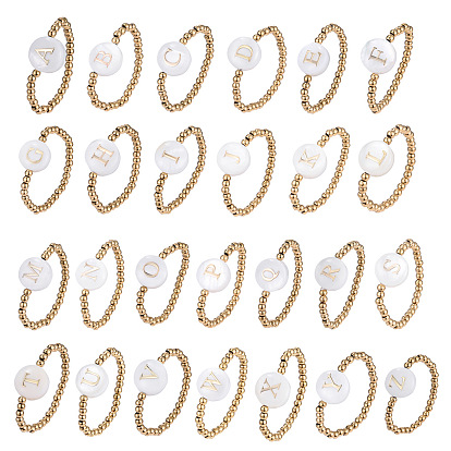 304 Кольца из нержавеющей стали и ракушек, плоские круглые с буквы, стрейч-кольца