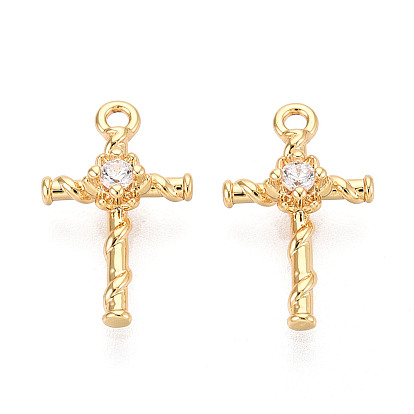 Подвески из латуни с прозрачным фианитом, крестик, без никеля 