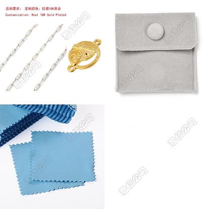 1m 925 Sterling Silber Büroklammerketten, gelötet, 1Stk. quadratische Schmuckbeutel aus Samt, 1pc Wildleder Stoff quadratisch Silber Poliertuch