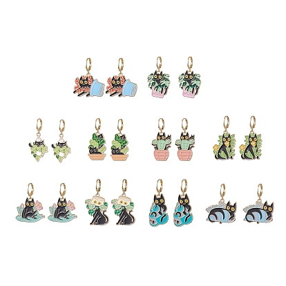 10 шт. 10 стили в форме кошки, серьги с подвесками из сплава с эмалью, 304 женские серьги с рычагом из нержавеющей стали