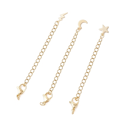 3шт 304 удлинители цепи из нержавеющей стали, с латунными прелестями, молния, луна и звезда
