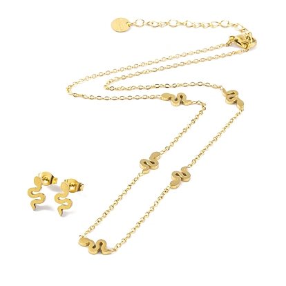 Serpiente 304 juegos de aretes y collares de acero inoxidable para mujeres y hombres