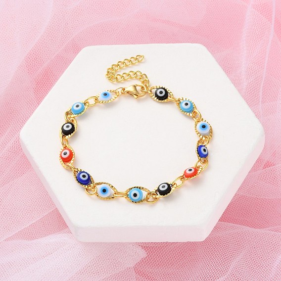 Браслеты из латуни от сглаза для женщин, С эмалью и стеклом, 304 нержавеющая сталь застежка когтя омара