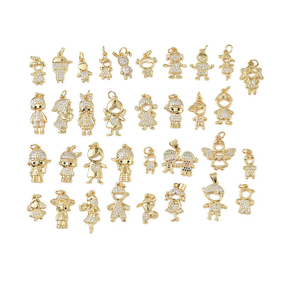 Brass Micro Pave Cubic Zirconia Pendants, Boy and Girl Charms, Rack Plating, Cadmium Free & Lead Free