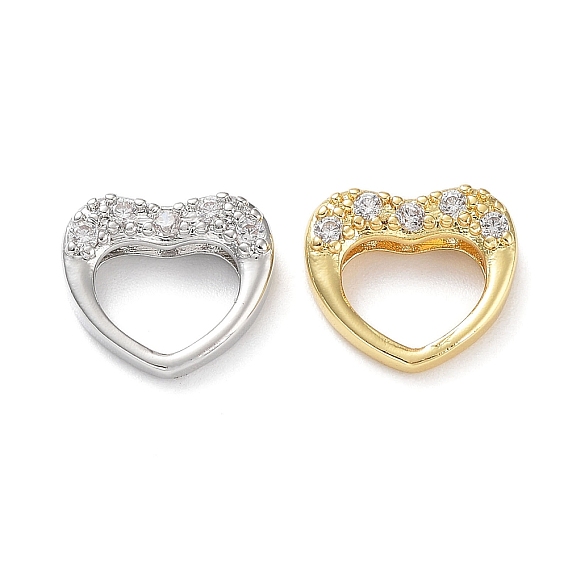 Rack Plated Brass Pendants, with Cubic Zirconia, Long-Lasting Plated, Lead Free & Cadmium Free, Heart