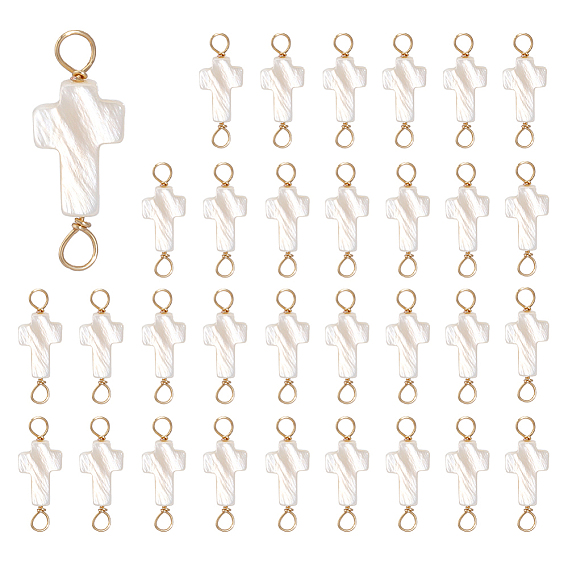 32Pcs Natural Freshwater Shell Connector Charms, Cross Links