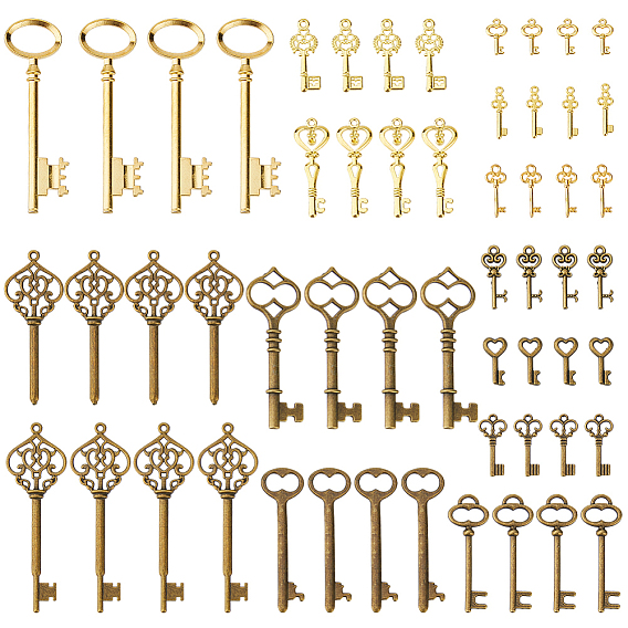 64 pcs 14 styles pendentifs en alliage, charmes clés