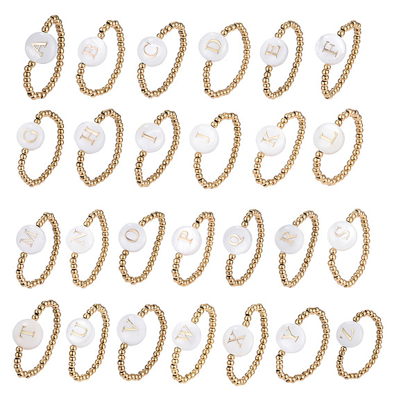 304 Кольца из нержавеющей стали и ракушек, плоские круглые с буквы, стрейч-кольца