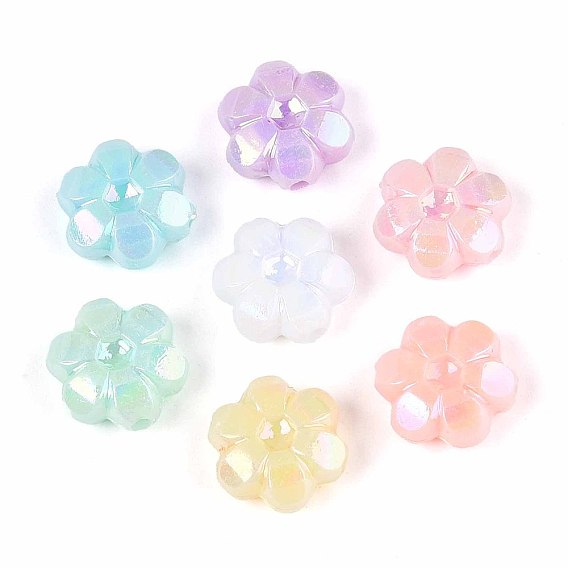 Непрозрачные акриловые бусины, с покрытием AB цвета, цветок