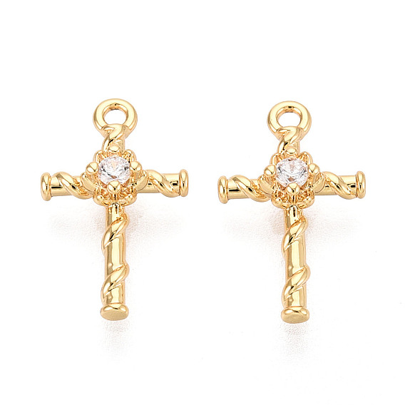 Подвески из латуни с прозрачным фианитом, крестик, без никеля 