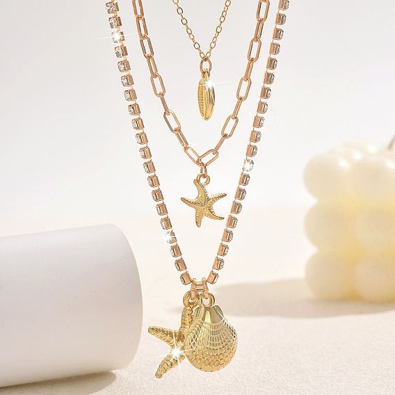 Бохо летний пляжный кулон в форме морской звезды с кристаллами и стразами 3 многослойные ожерелья для женщин