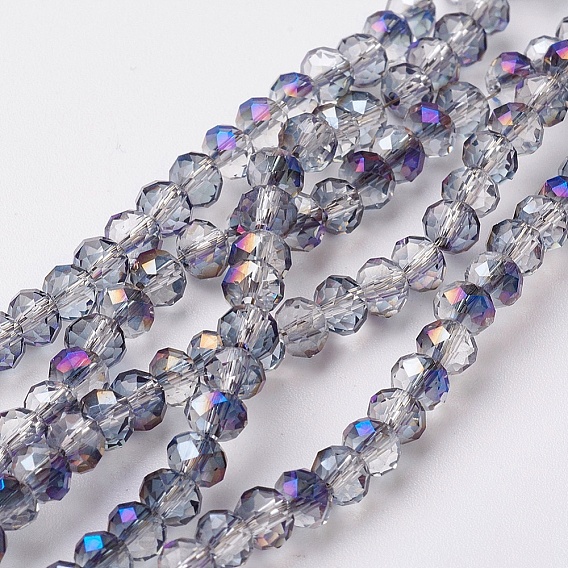 Стеклянные бусины с гальваническим покрытием , с половиным покрытием цвета радуги, граненые, рондель