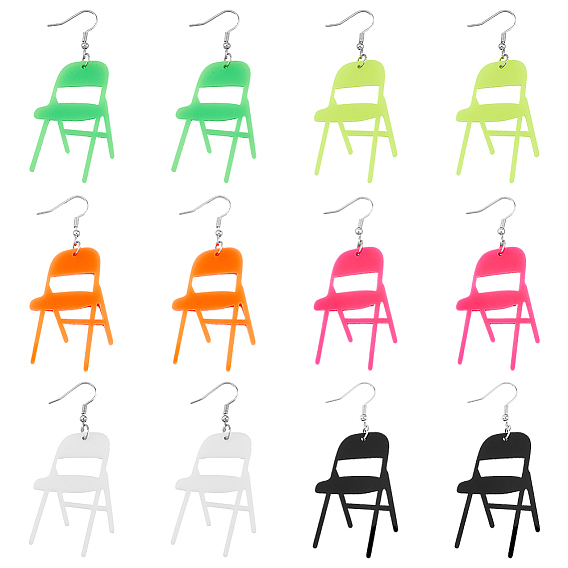 6 пары 6 цвета акриловые серьги-подвески в форме стула со стальными железными штифтами