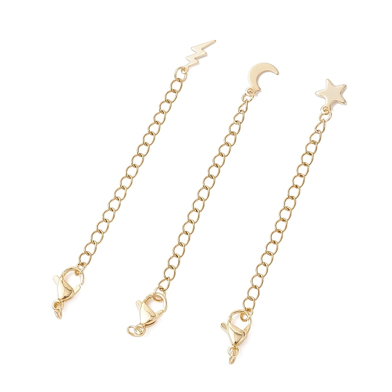 3шт 304 удлинители цепи из нержавеющей стали, с латунными прелестями, молния, луна и звезда