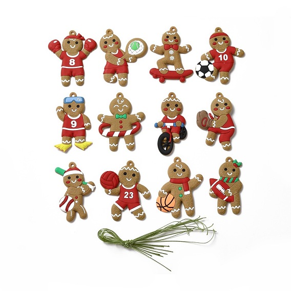 PVC Hanging Decorations, with Cord, Athlete Gingerbread Man, for Christmas