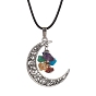 Tibetan Style Alloy Moon Pendant Necklace, Natural & Synthetic Mixed Gemstone Chips Chakra Theme Necklace