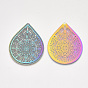 Ion Plating(IP) 304 Stainless Steel Filigree Big Pendants, Etched Metal Embellishments, Teardrop with Floral