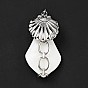 Natural White Shell Pendants, Teardrop Charm, with Stainless Steel Color Plated 304 Stainless Steel Shell Findings and Jump Ring
