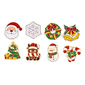 Christmas Theme Enamel Pins, Alloy Brooches for Backpack Clothes, Tree/Snowman/Deer/Snowman/Santa Claus/Candy Cane/Bell