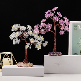 Natural Gemstone Chips Tree Decorations, with Copper Wire Feng Shui Energy Stone Gift for Home Office Desktop Ornaments