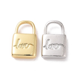 Rack Plating Brass Charms, Long-Lasting Plated, Cadmium Free & Lead Free, Lock with Word Love