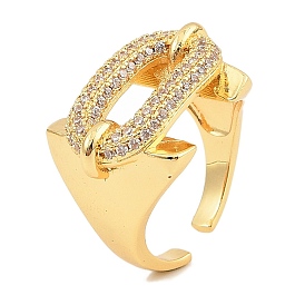 Brass Micro Pave Cubic Zirconia Cuff Rings for Women, Rectangle