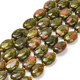 Natural Unakite Beads Strands, with Seed Beads, Oval