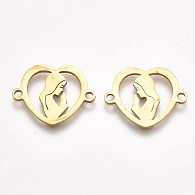 201 Stainless Steel Links Connectors, Laser Cut Links, Heart with Woman