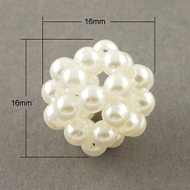 Handmade ABS Plastic Imitation Pearl Woven Beads, Cluster Ball Beads, Round, White