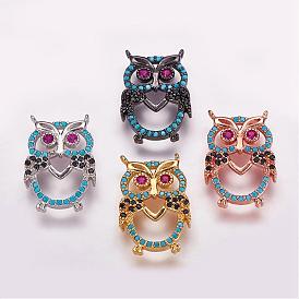 Brass Micro Pave Cubic Zirconia Pendants, Owl
