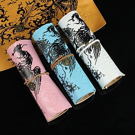Animal Pattern Imitation Leather Pen Roll Up, Stationery Colored Pencil Wrap