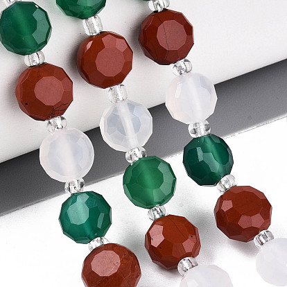 Нити бусин из натурального красного агата, зеленого агата и красной яшмы, плоско-круглые, граненые